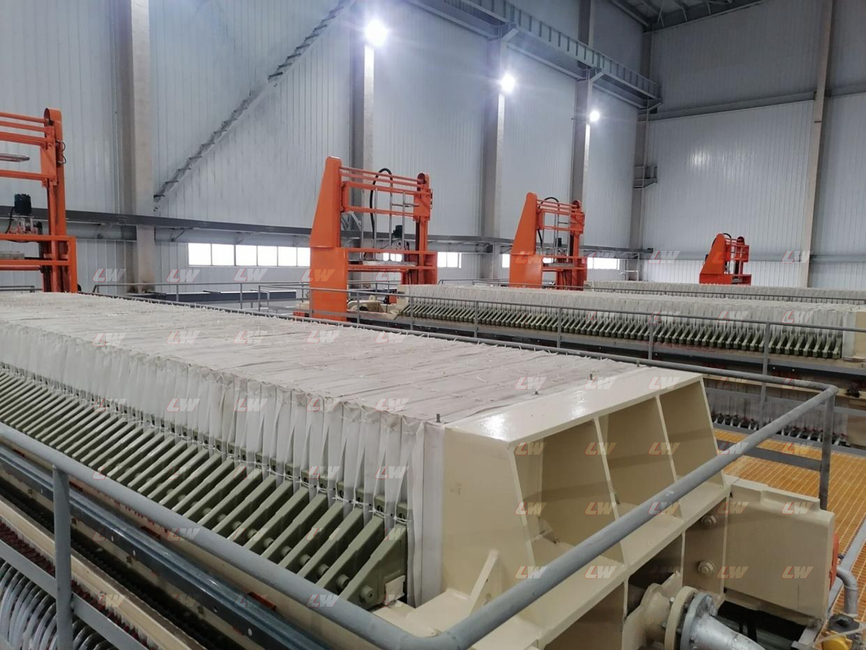 Filter presses installed in a production plant