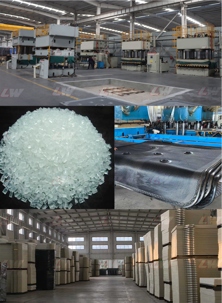 Composite rubber filter plate manufacturing: PP granules, molding and plate storage