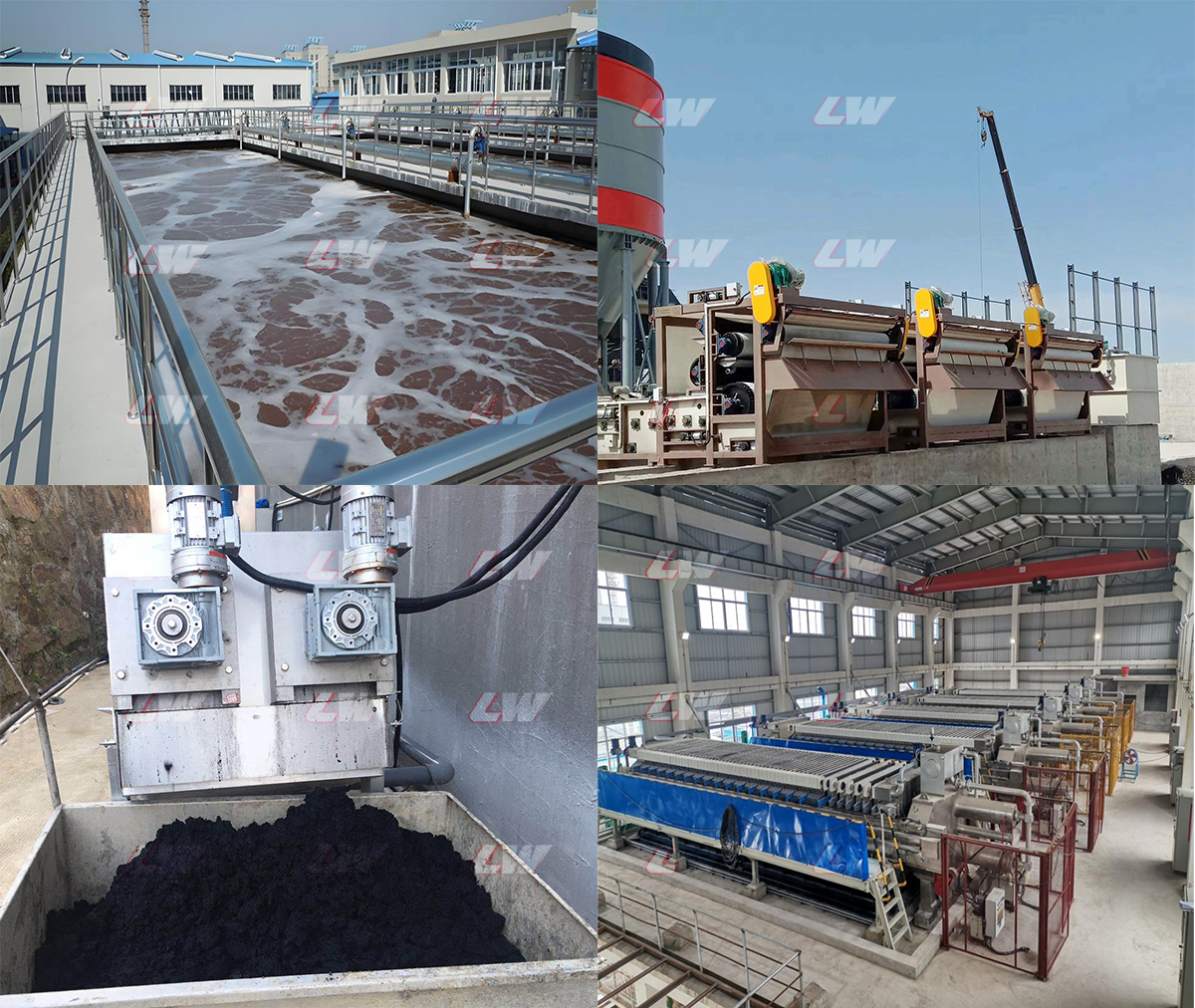 Screens, belt presses, sludge discharge and filter presses at textile effluent plants