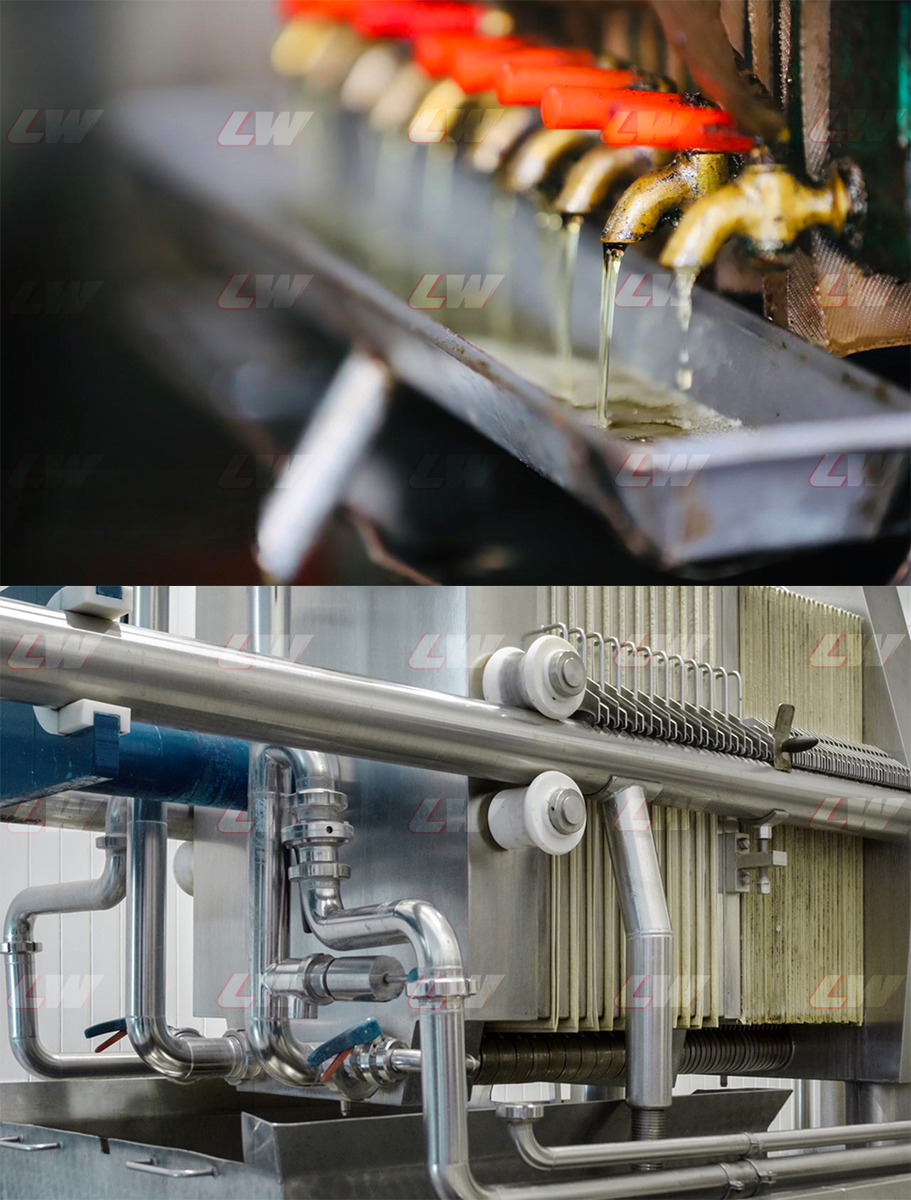 Loway filter press with stainless pipework on a brewery and food oil treatment project