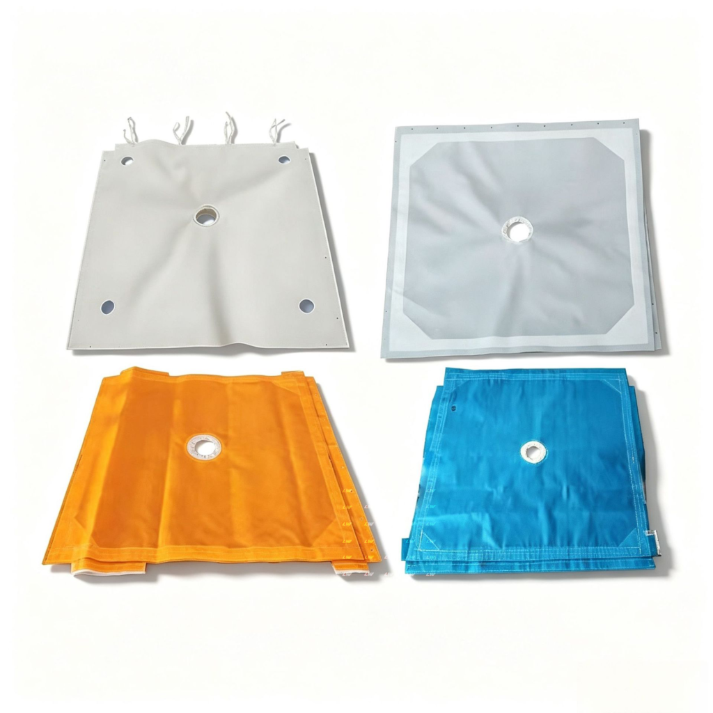 Filter press cloths in four polymers and colours